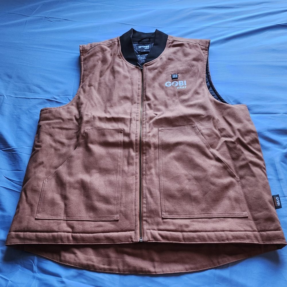 GOBI HEAT MWN'S QUILTED-LINED DUCK CANVAS WORKWEAR VEST BROWN SIZE XLARGE